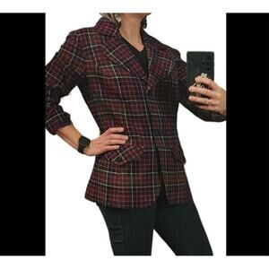 Pendleton Christmas Blazer Womens Size 16 Jacket Plaid Tartan Wool Navy Green